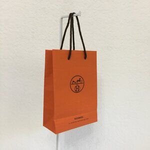 Hermes Small Shopping Bag 8.5" x 5.75 x 2.5" Orange Paper Authentic
